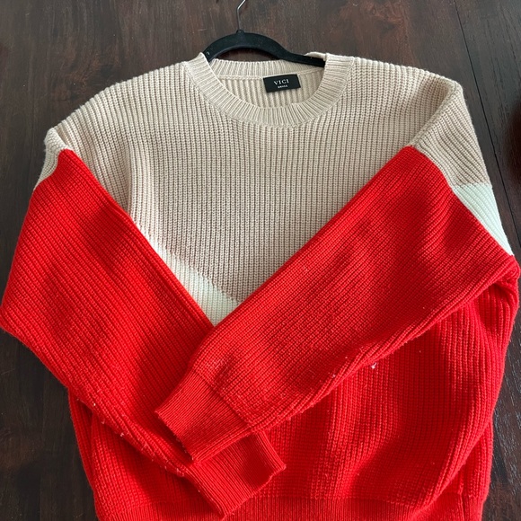 Vici Sweaters - Vibrant Vici Sweater, with blush, white, and red